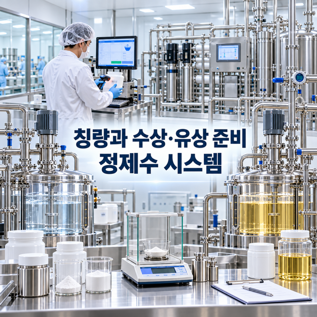 칭량 — 칭량과 수상·유상 준비, 정제수 시스템